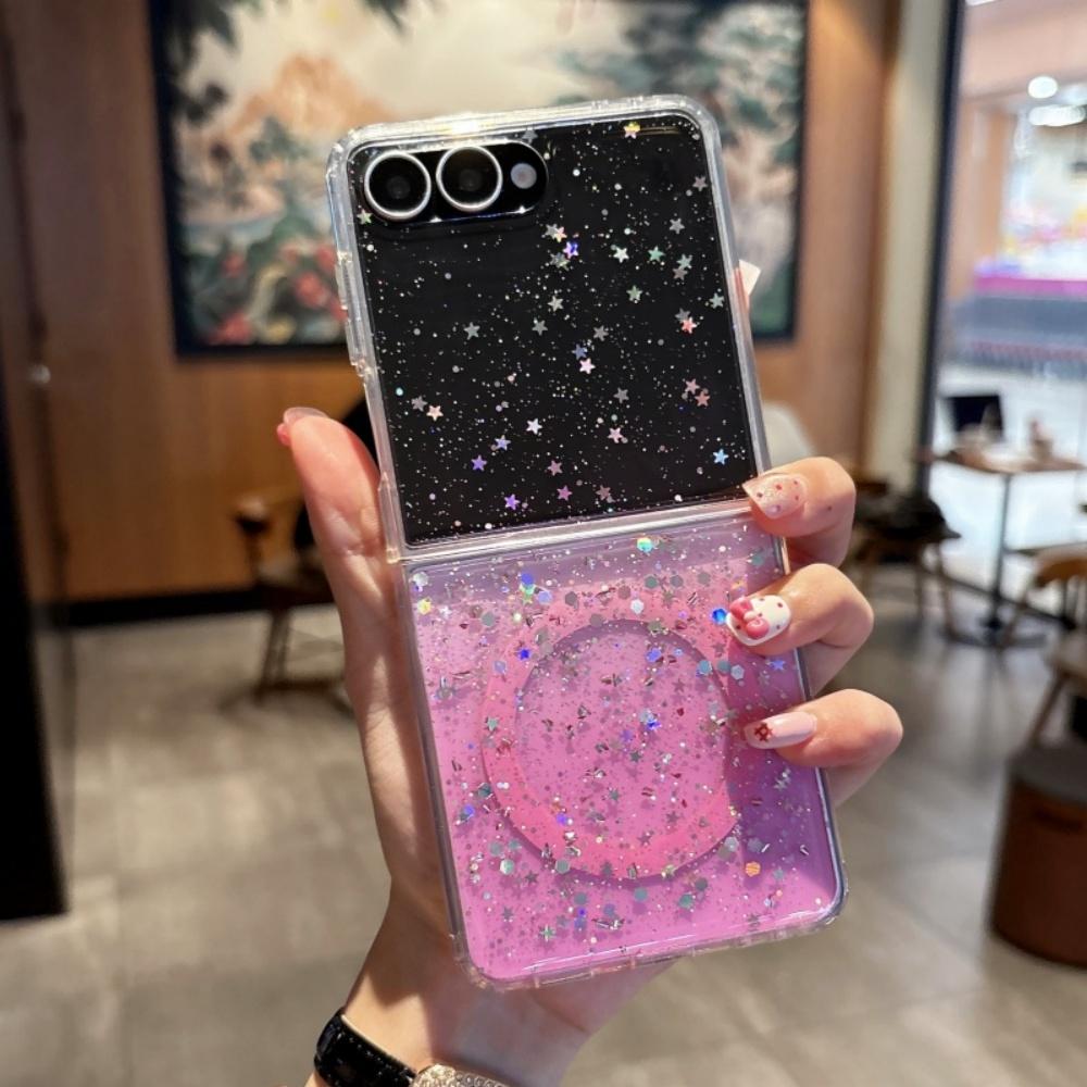 

Luxury Clear Sequin Glitter Magnetic Case For Samsung Galaxy ZFlip Zfold 7 6 5 4 3 Zflip7 ZFold7 Wireless Charging Shiny Cover Galaxy Z Flip4 розовый
