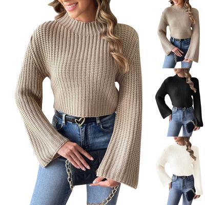 Women's  And Winter Short Knitted Sweater With Flared Sleeves And A Half High Collar Pullover Sweater