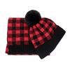 Autumn and winter new red and black plaid warm knitted winter hat pullover hat scarf set