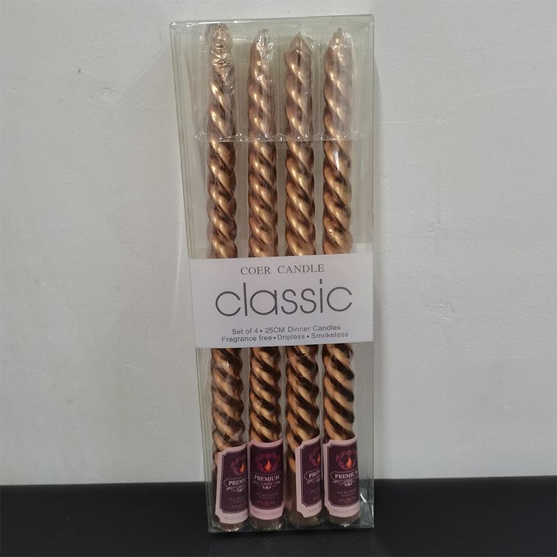 4pcs/box Restaurant Electroplated Thread Candle Long Stem Candle Romantic Wedding Decoration Candle Holder