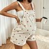 Maternity Overalls Shorts Corduroy Adjustable Straps Loose Fit Heart Print Sleeveless Romper Comfortable Pregnancy Wear