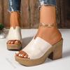 Fashion Black Chunky Platform Sandals Women 2025 Summer Peep Toe High Heels Sandals Woman Plus Size 42 Outdoor Thick Heeled Slippers
