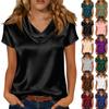 Women’s Fashion Casual Solid Drape Neck Short Sleeve T Shirt Top Relaxed Fit Lightweight Blouse for Daily Wear