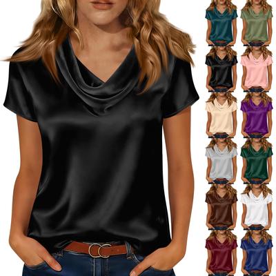Women’s Fashion Casual Solid Drape Neck Short Sleeve T Shirt Top Relaxed Fit Lightweight Blouse for Daily Wear