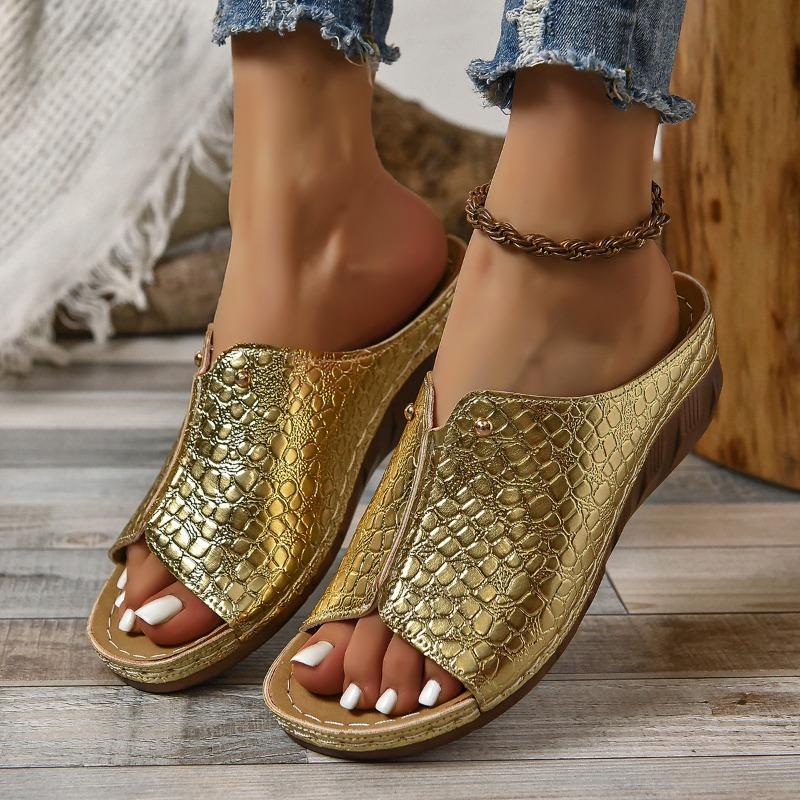 New Large Size Slippers Thick Bottom Fish Mouth Sewing Line Women's Slippers Crocodile Pattern Women's Slippers