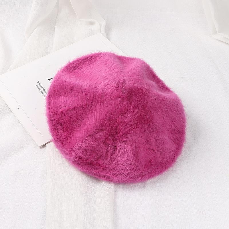 Winter Fake Rabbit Fur Beret Hats Women French Painter Hat Girls Solid Color Soft Berets Lady Fashion Flat Wool Berets