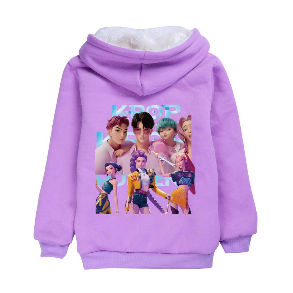 5056 Kids Girls Kpop Zoey Mira Rumi Sajaboys Print Long Sleeves Velvet Warm Thick Winter Jacket