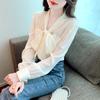Mode Neue 2024 Herbst Langarm Bogen Kragen Büro Casual Apricot Chiffon Bluse Shirt Frauen Tops Blusen Shirts J479