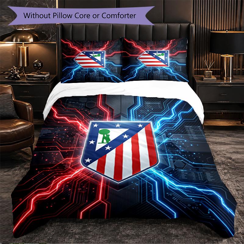 Set Lenzuola Atletico Madrid Modello 3 Pezzi Morbida Copripiumino in Microfibra con Federe per Camera da Letto