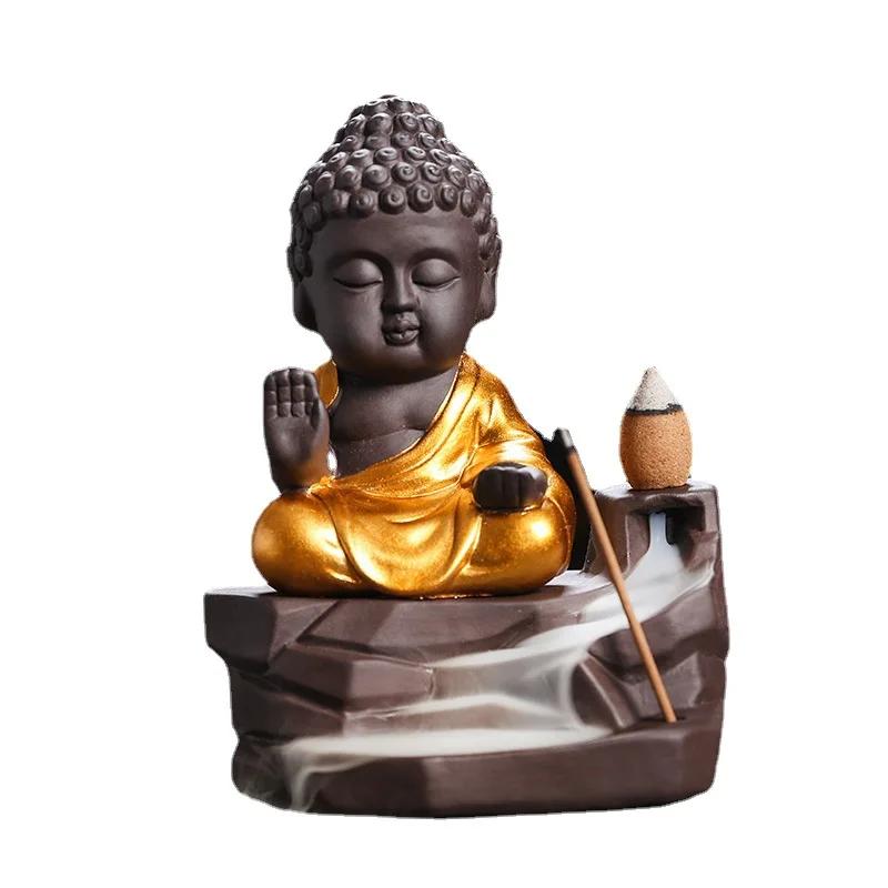 1pc Zen Incense Buddha Waterfall Backflow Incense Burner Incense Stick Holder Home Ornament Decor Zen Decor Tea Pet -No Incense