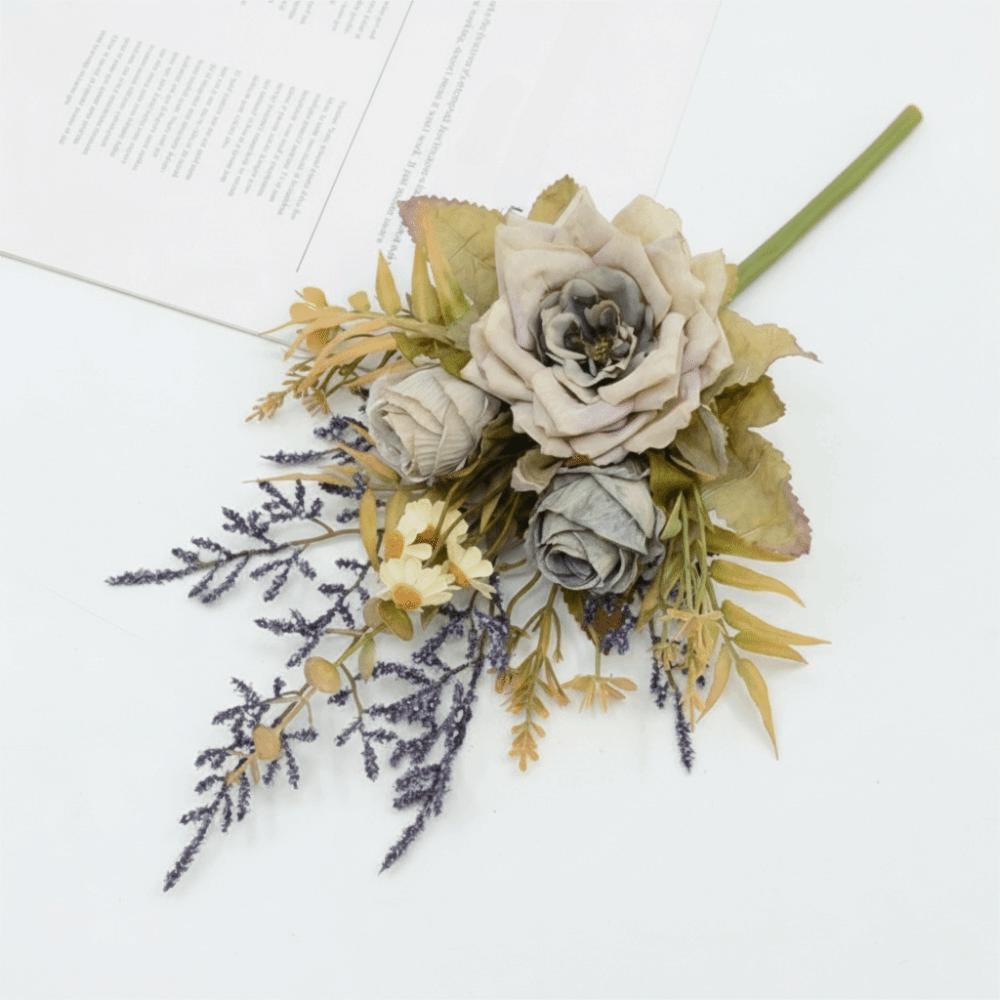 Real Touch Fake Floral Bouquet Lifelike Simulation Rose Flower Rose Reed Hybrid Home Decoration