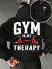 Fitnessstudio ist meine Therapie Langhantel Fitness Doppelseitig Bedruckt Herren Hip Hop Sport Hoodie, Retro Sport Komfort Locker Lässig Sweatshirt