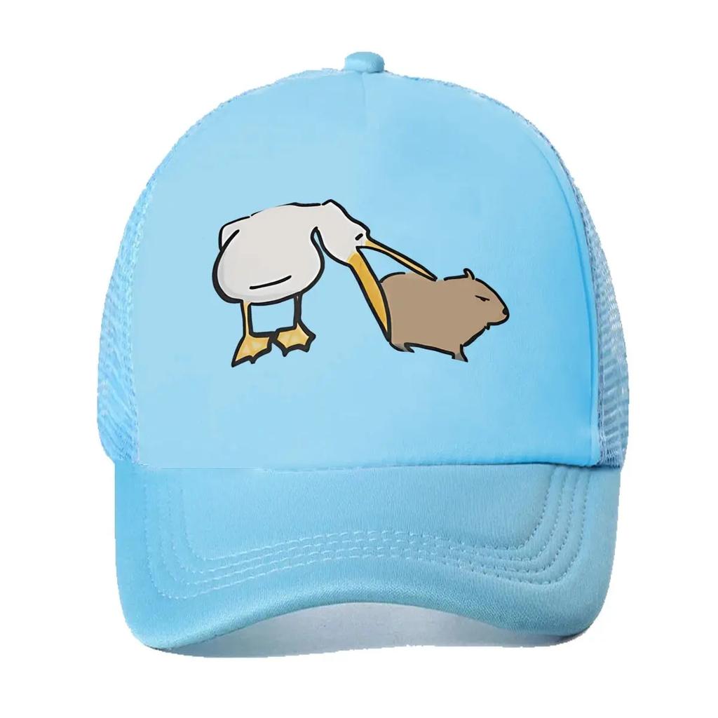 Bird and Capybara Nature Fun Art Design Mesh Baseball Cap