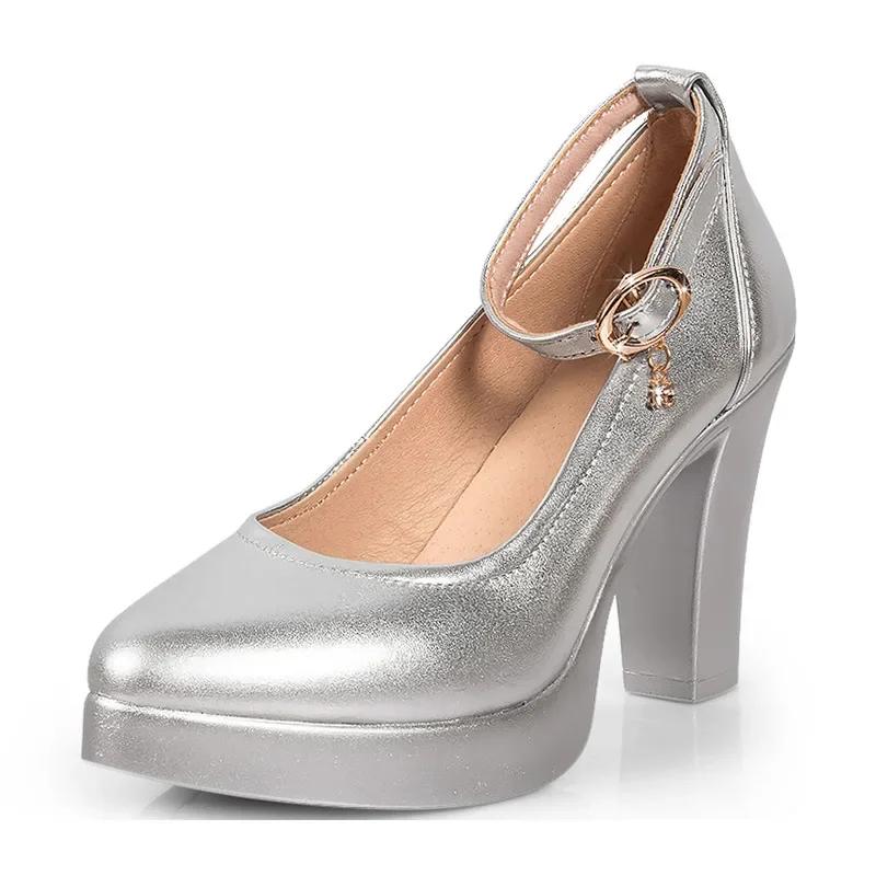 6 9 11cm Kleine Größe 32-43 Flache Echtlederschuhe Damen Plateau-Pumps 2025 Büro-Modell Block Hohe Absätze Schuhe Damen