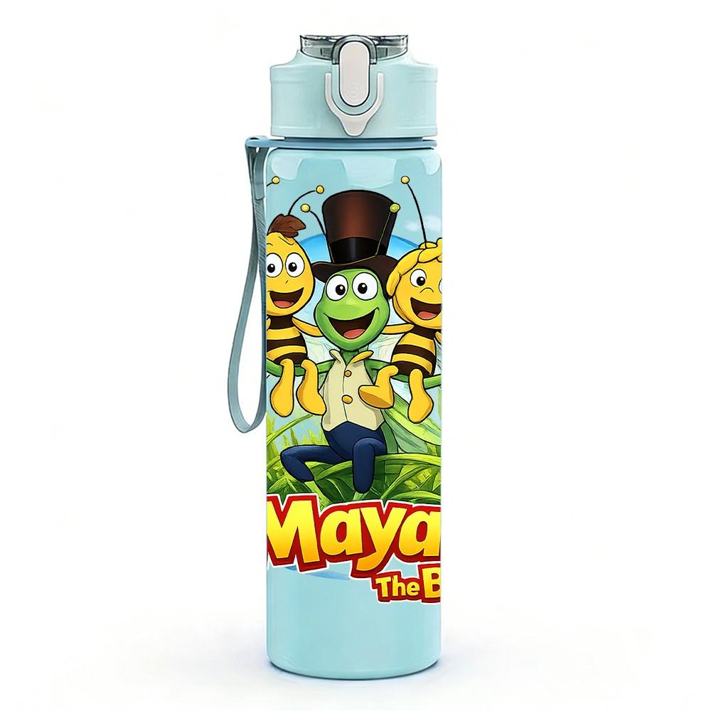 1 Stück Maya Biene Insekt Bunt Cartoon 750ml Farbe Kunststoff Sport Wasserflasche Auslaufsicher Klappdeckel mit Strohhalm Geeignet für Sport Büro Heimgebrauch