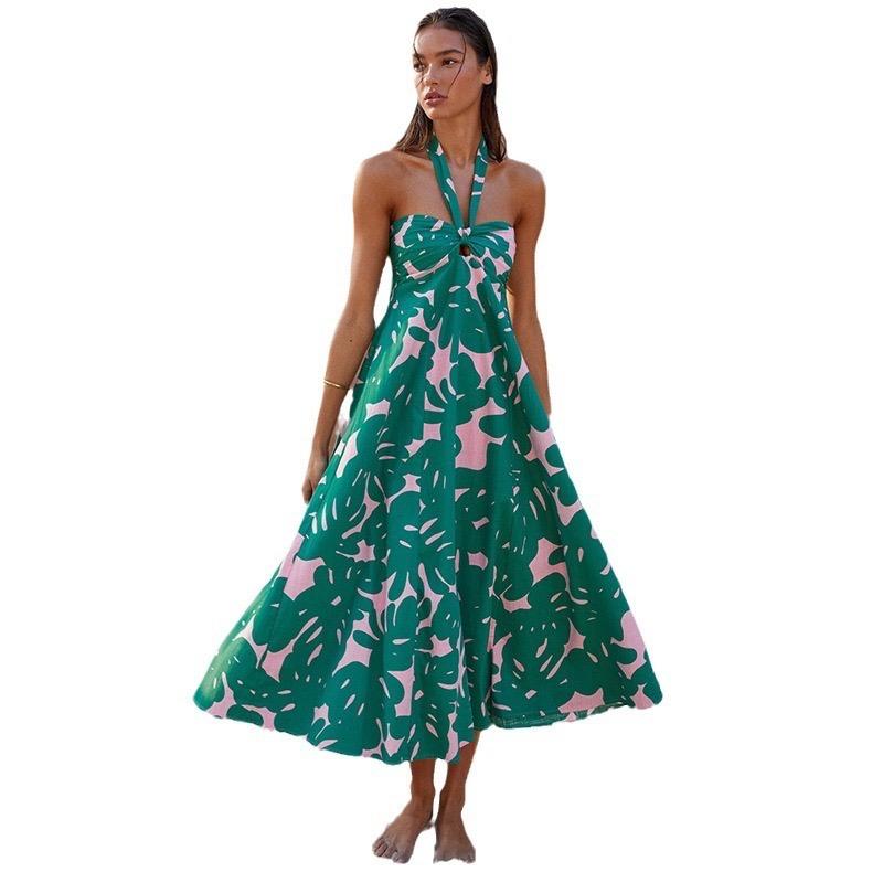 Summer Dress with Neck Hanging and Sleeveless Long Skirt for Women