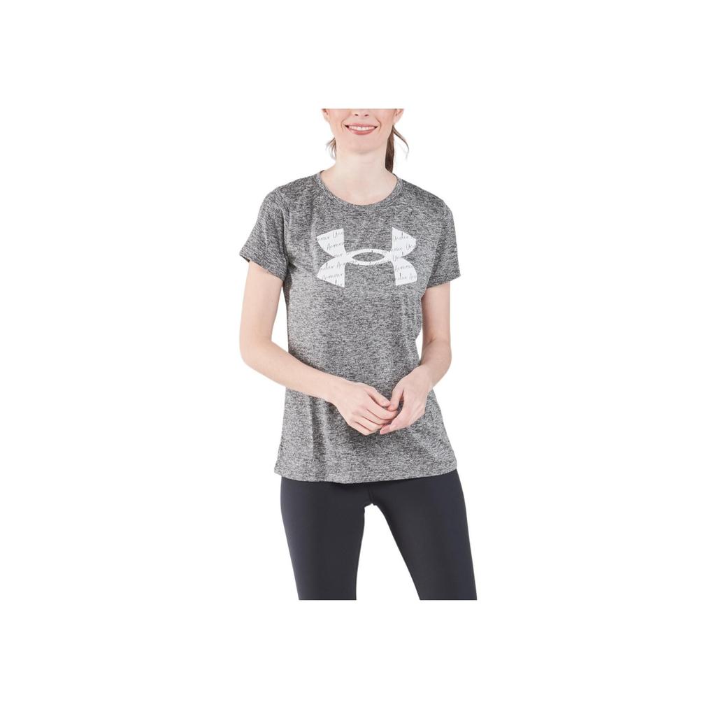 Under Armour Printed Logo Crew Neck Short Sleeve T-Shirt Women Tops Gray 1365142-011