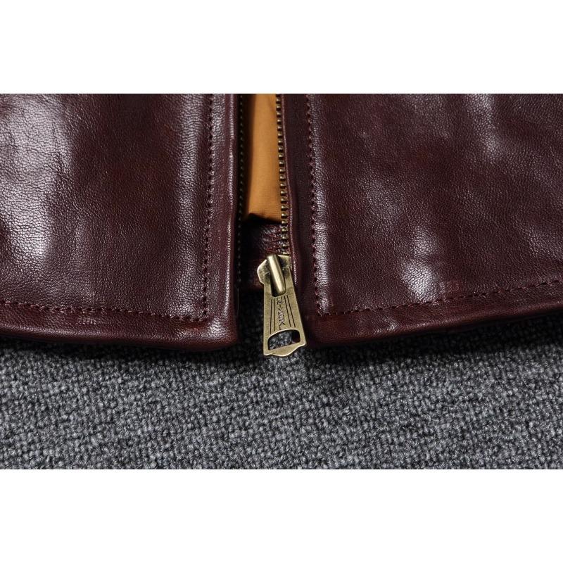 Chinese Size Classical 1930 Style Men Leather Jacket Uncoated Natural Goatskin Leather Soft Slim Spring Autumn