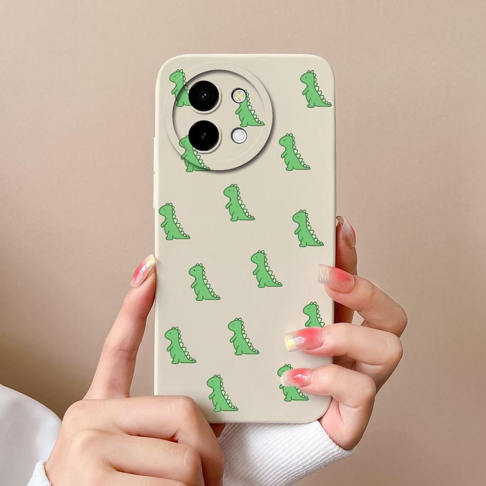 Back Cover For Vivo Y200i 5G Y03 Y28 Y38 T3x Phone Cases Lovely Cartoon Dinosaur Bumpers High Quality Matte Silicone Camera Protection Covers For Vivo