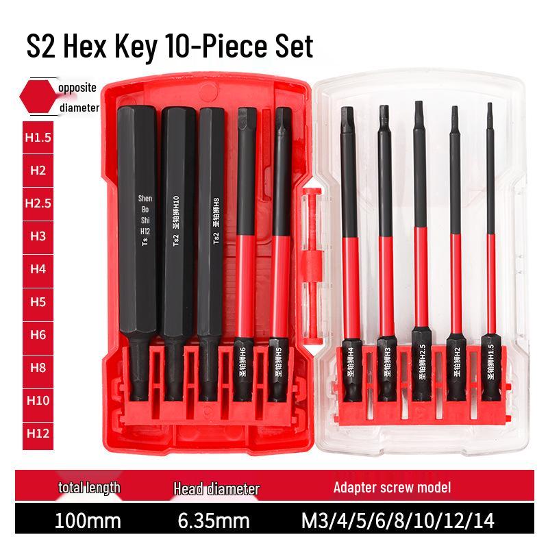 Extended S2 Hex Socket Driver Bits Set for Electric and Pneumatic Screwdrivers