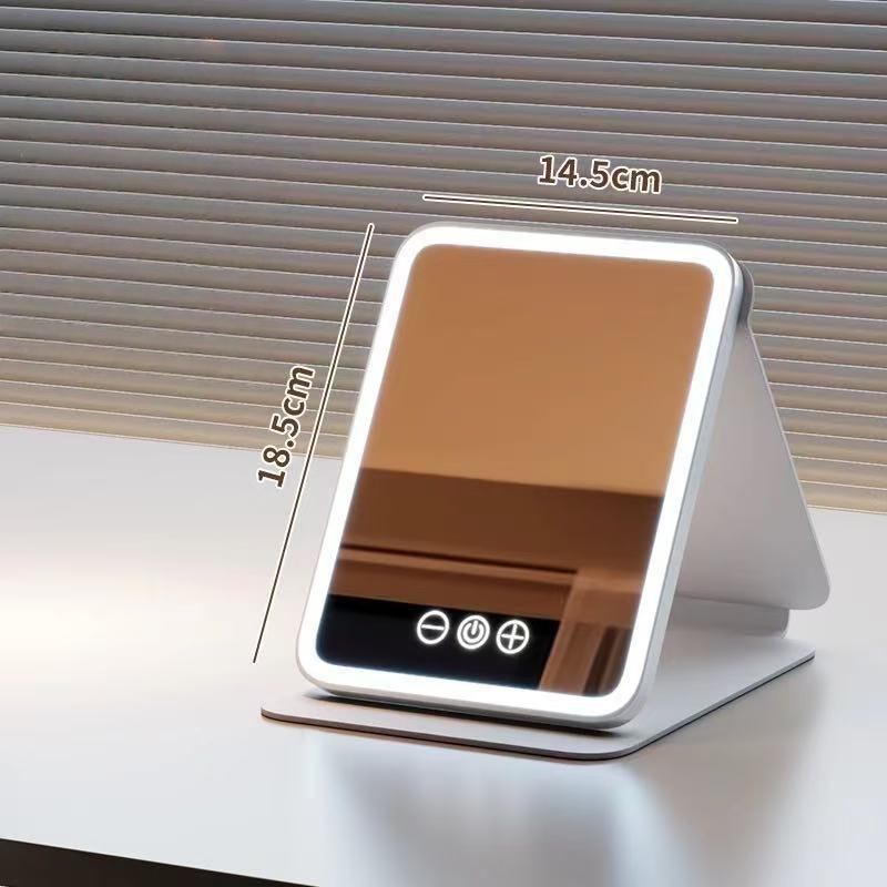 Fold LED Dimmable Makeup Mirror 3 Colors Light Adjustable Brightness USB Charging Fold Mirror Tabletop Vanity Mirror for Travel
