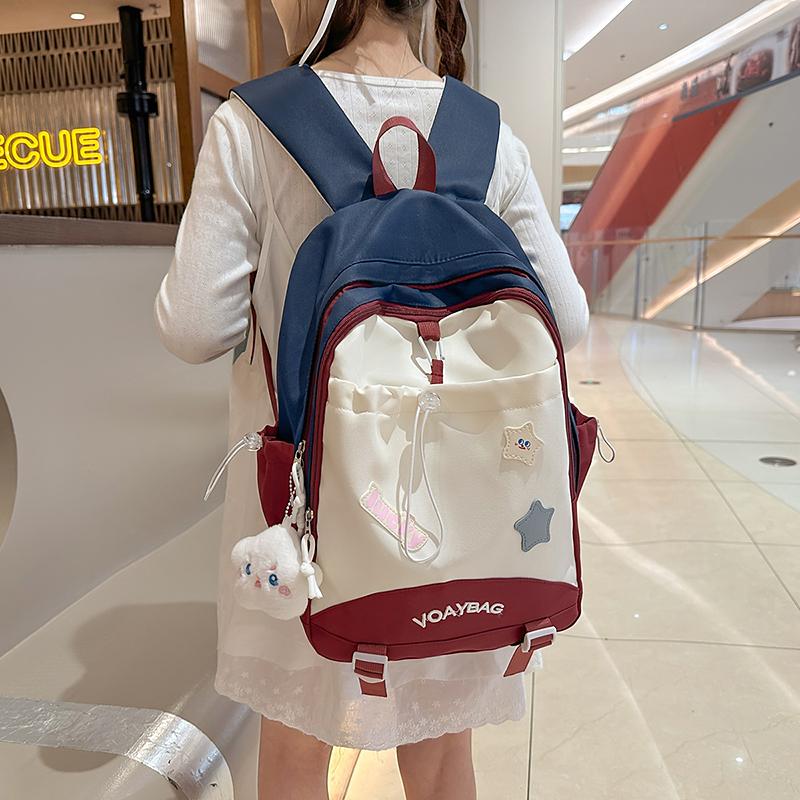Contrast Color Campus Backpack Junior High School Student Schoolbag Women's Lightweight Large Capacity Backpack
