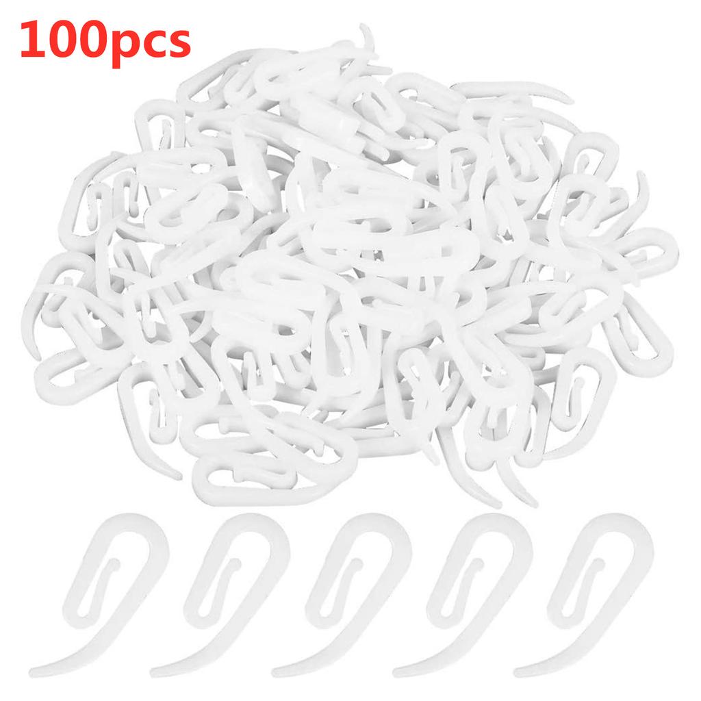 100pcs/Set Curtain Hanging Hooks Ring Window Curtain Hanger Hooks White Plastic Curtain Hook For Home Office Curtain Accessories