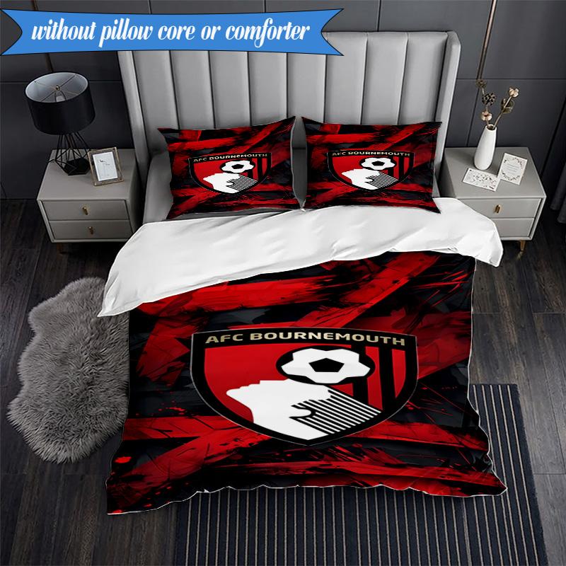 3PCS Afc Crest Bournemouth Printed Soft Bedding Set,Including 1pc Duvet Cover And 2pcs Pillowcases Perfect for Bedroom, Dormitory, Fan gift