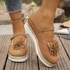 Thick-soled fashion casual single shoes women's flower bag head belt buckle hollow wedge heel large size single shoes