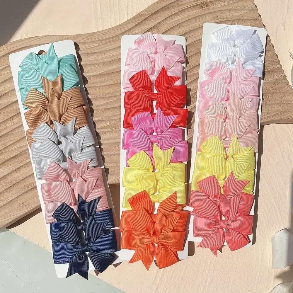 10Pcs Solid Color Grosgrain Ribbon Bow Hair Clip for Girls Lovely Cheer Bowknot Hairpin Barrettes Headwear Baby Hair Accessories