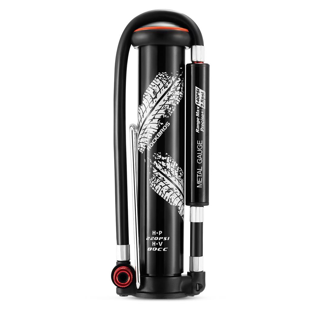 ROCKBROS Bicycle Air Pump Portable Pump Compatible with French and American Valves Mini Floor Pump Air Pump High Pressure 220PSI Aluminum Alloy Small