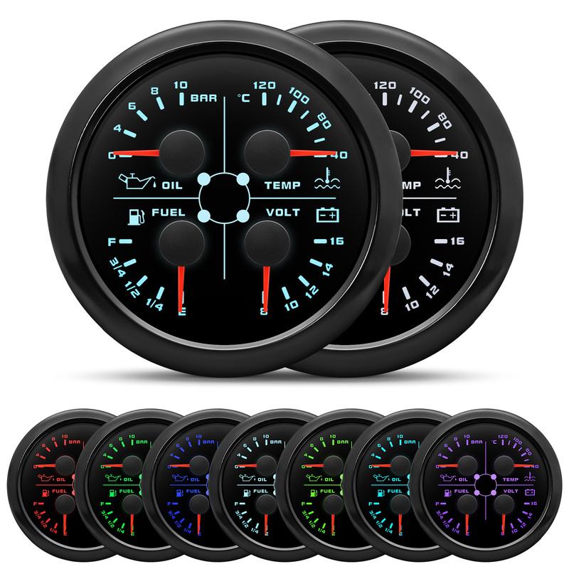 7 Color LED MultiFunction 85mm Gauge Oil Pressure+Water Temperature+Fuel Level Gauge+Voltmeter with Sensor 0-190ohm Auto Car 12V