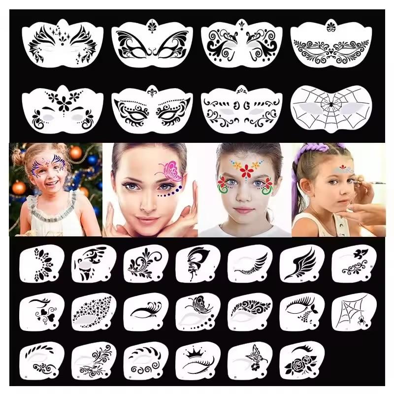 Reusable Face Paint Templates Multiple Pattern Hollowed Body Art Paint Stencils Easy Use Hand Painting DIY Makeup Tools Adults