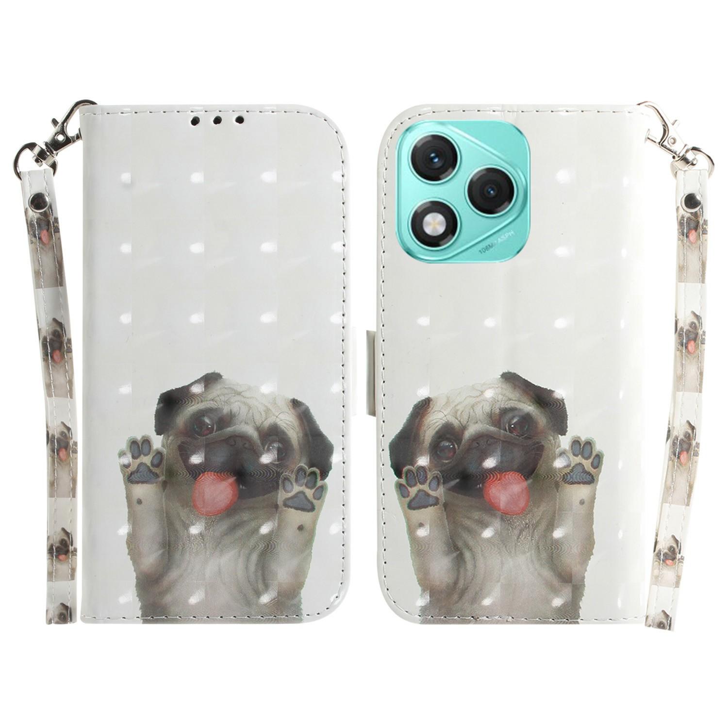 

For Honor 400 Lite Case Pattern Printing Leather Wallet Phone Cover with Wrist Strap Pug