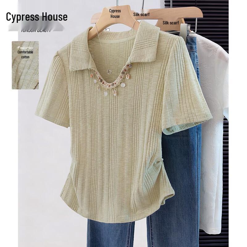 Women s Lapel Solid Short Sleeve T-shirt M