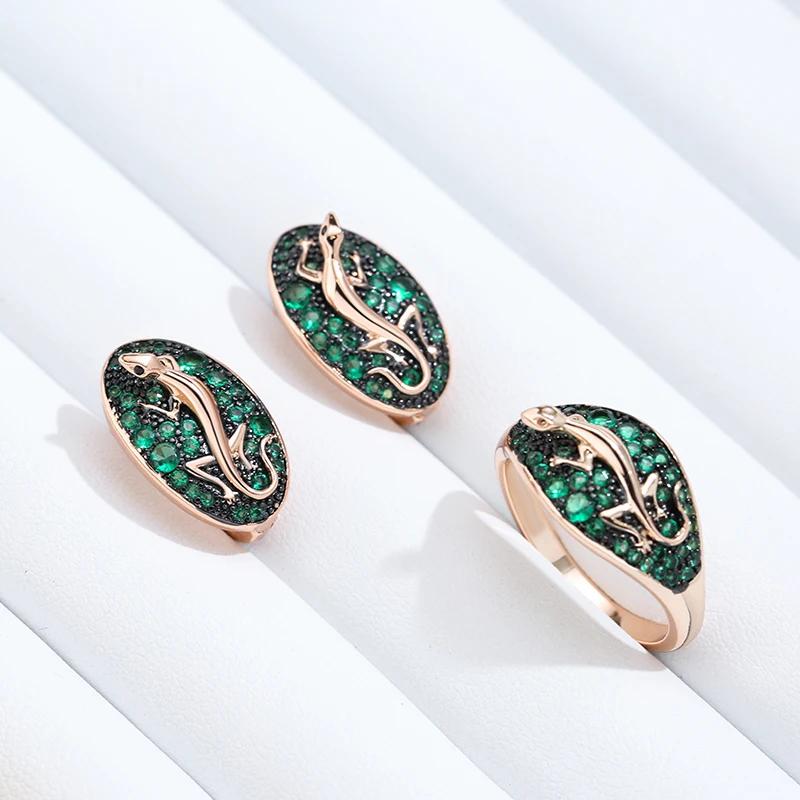 Black Texture Green Zircon Golden Gecko Rings Women Personality Comfort Accessories Fashion Costume Jewelry