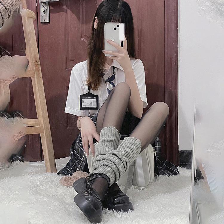 Knitting Jk Women's White Long Leg Warmers, Leg Socks, Autumn and Winter Thermal Protection Lolita Pile Socks Lolita