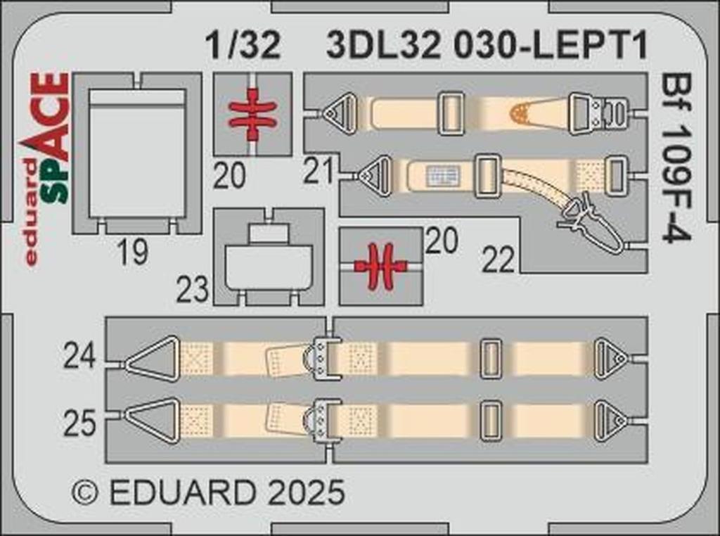 Eduard 1/32 Space Bf109F-4 Interior 3D Decal with Etching Parts Set (for Hasegawa) Plastic Model Decal EDU3DL32030 (Airplane)