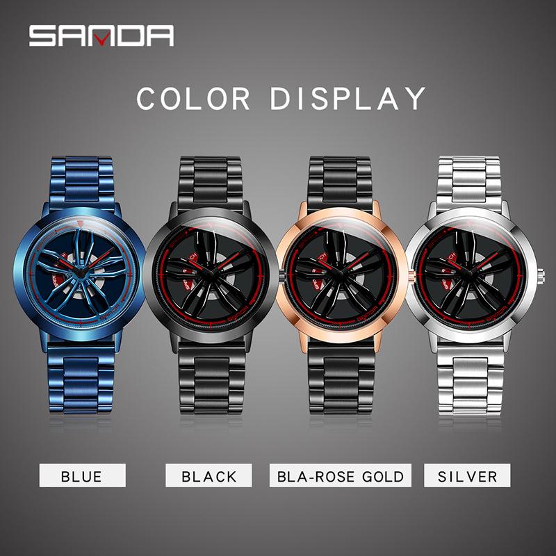 Sanda Time to Shine Wheel Series Men's Waterproof Quartz Wristwatch with Creative Hollow Design