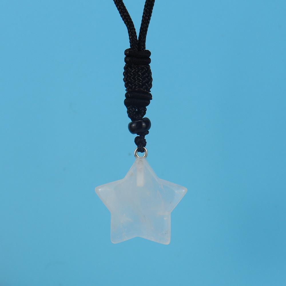 2.5Cm Natural Crystal Agate Star Pentagram Pendant Necklace Black Rope Adjustable N617