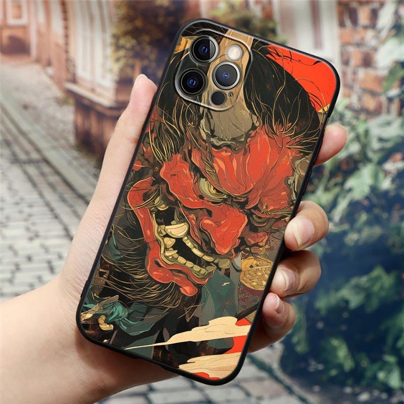 Samurai Ghost Hannya Ukiyo-E Mask Tattoo Phone Case For Apple iPhone 16e 16 15 14 13 12 11 Pro Max XR XS 8 Plus Back Cover Cases