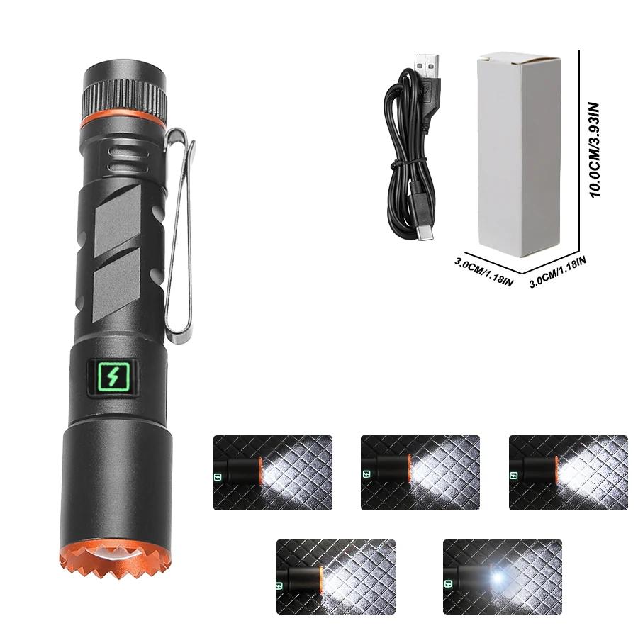 2000LM Powerful Mini LED Flashlight  Zoom Torch With Pen Clip Light USB Rechargeable Magnet Work Light Outdoor Camping Fishing