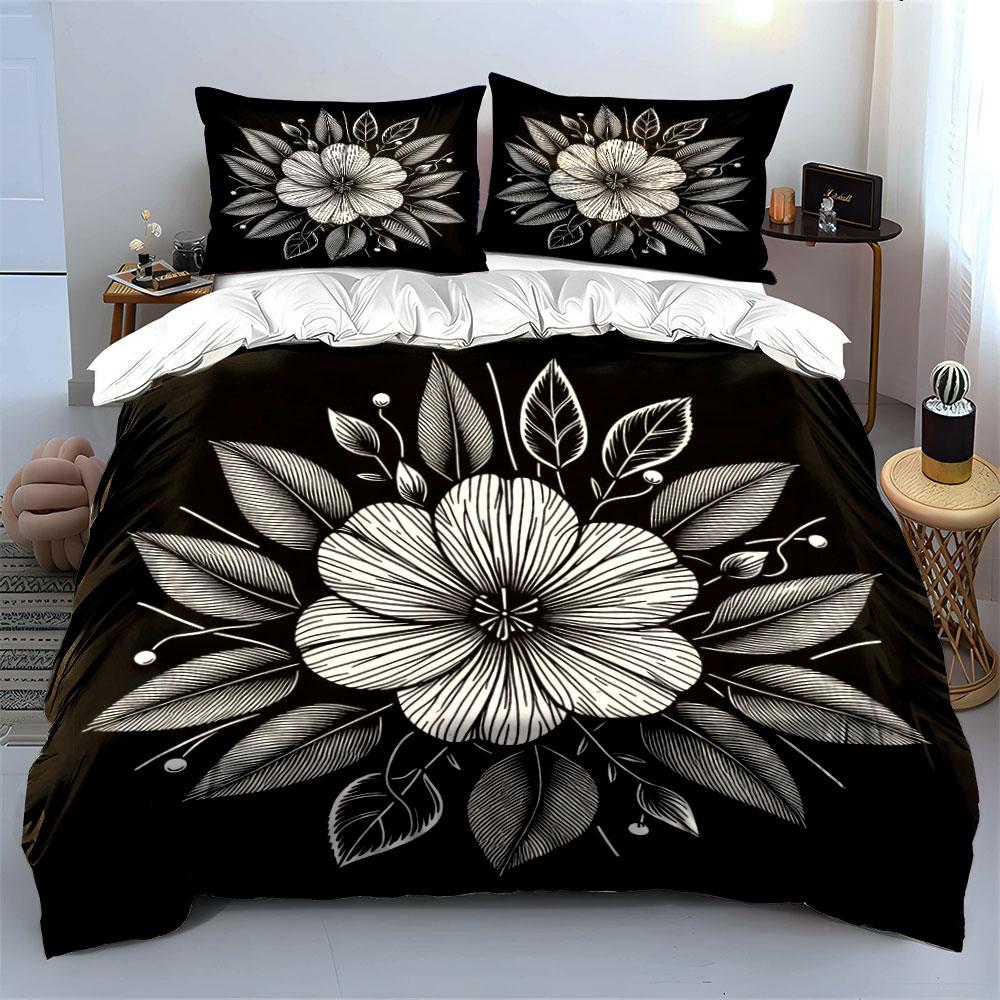 White floral, leafy pattern. Bedding sets Duvet cover sets Duvet covers Pillowcases(1 * Duvet Cover 2 * Pillowcases without duvet insert)