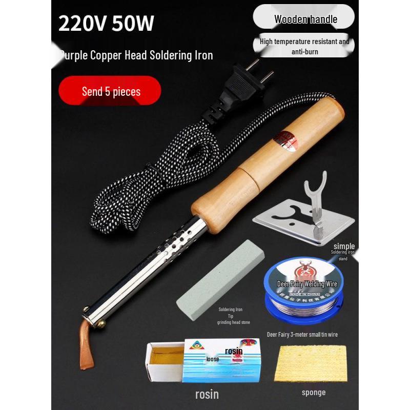 Professional Grade Electric Soldering Iron Set with Wooden Handle for Household and Electronic Repairs
