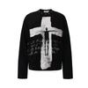 Mens Loose Fit Long Sleeve T-Shirt With Abstract Cross Graphic Print Cotton Blend Streetwear Style Fall
