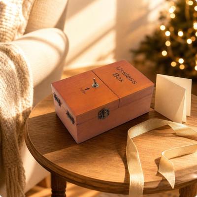 Hinged Lid Wooden Novelty Item Interactive Box Wood Grain