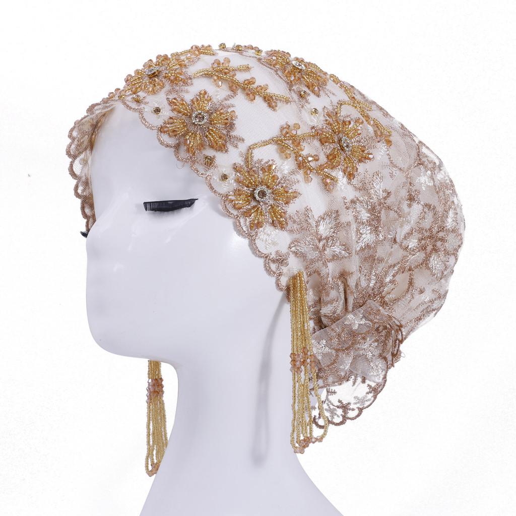 Этнический головной убор с вышивкой и бисером, с бахромой, для ношения зимой и летом Cream