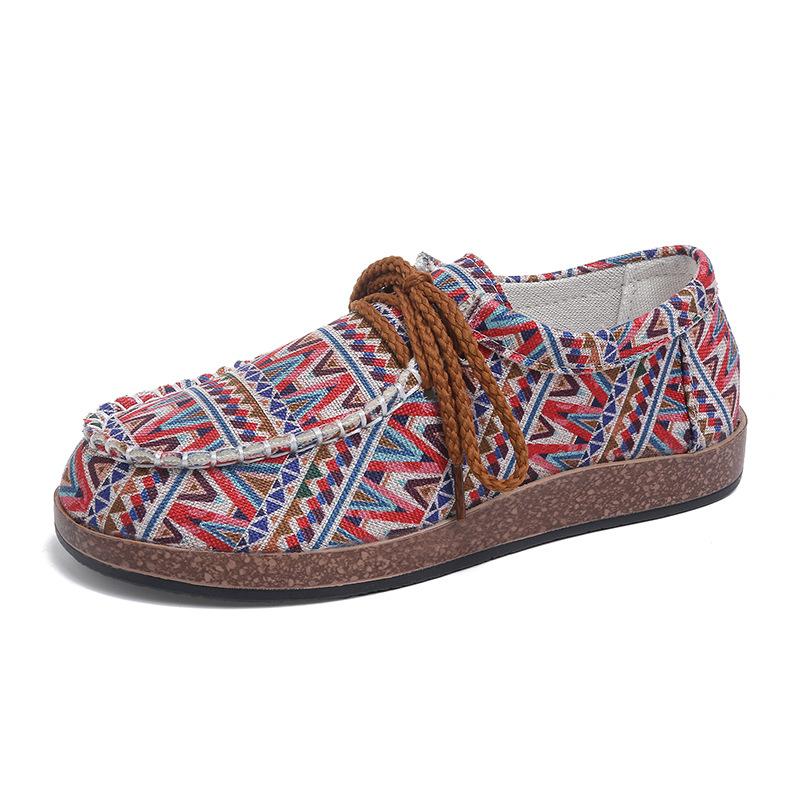 

2025 внешняя торговля большой размер этнический стиль шнуровка одинарная обувь женская низкий верх цветное граффити холст плоская подошва одинарная обувь взрыв 42 розовый