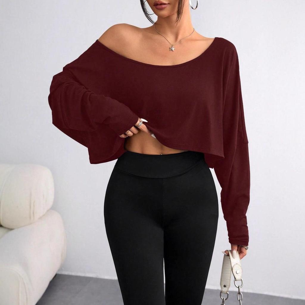 2025 Trendy European Off-Shoulder Women’s Loose Base Layer Top