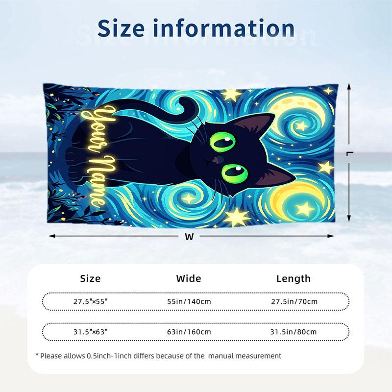 Starlit Mandala Theme Quick Dry Beach Towel Custom Name Text Print Large Sand Resistant Towel Beach Vacation